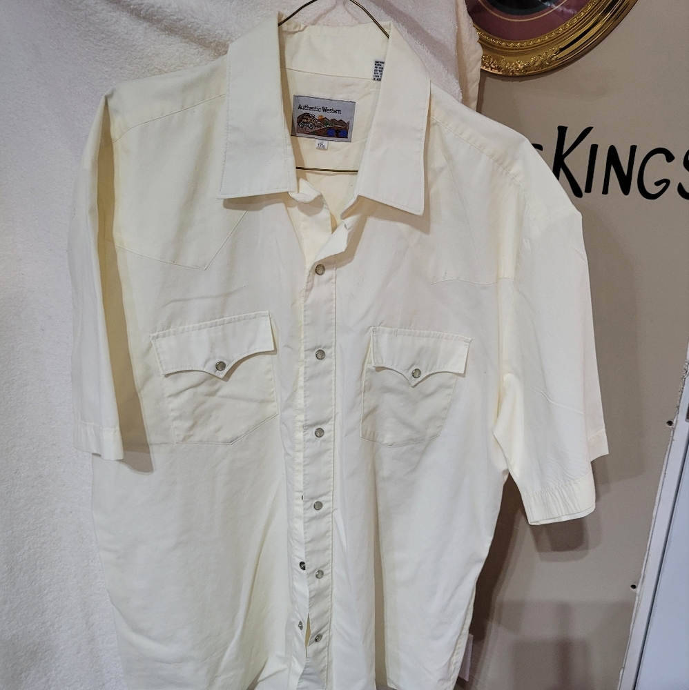 (2144) Authentic Western, Mens, Shirt, Size 17  1/2, snap closure, yellow